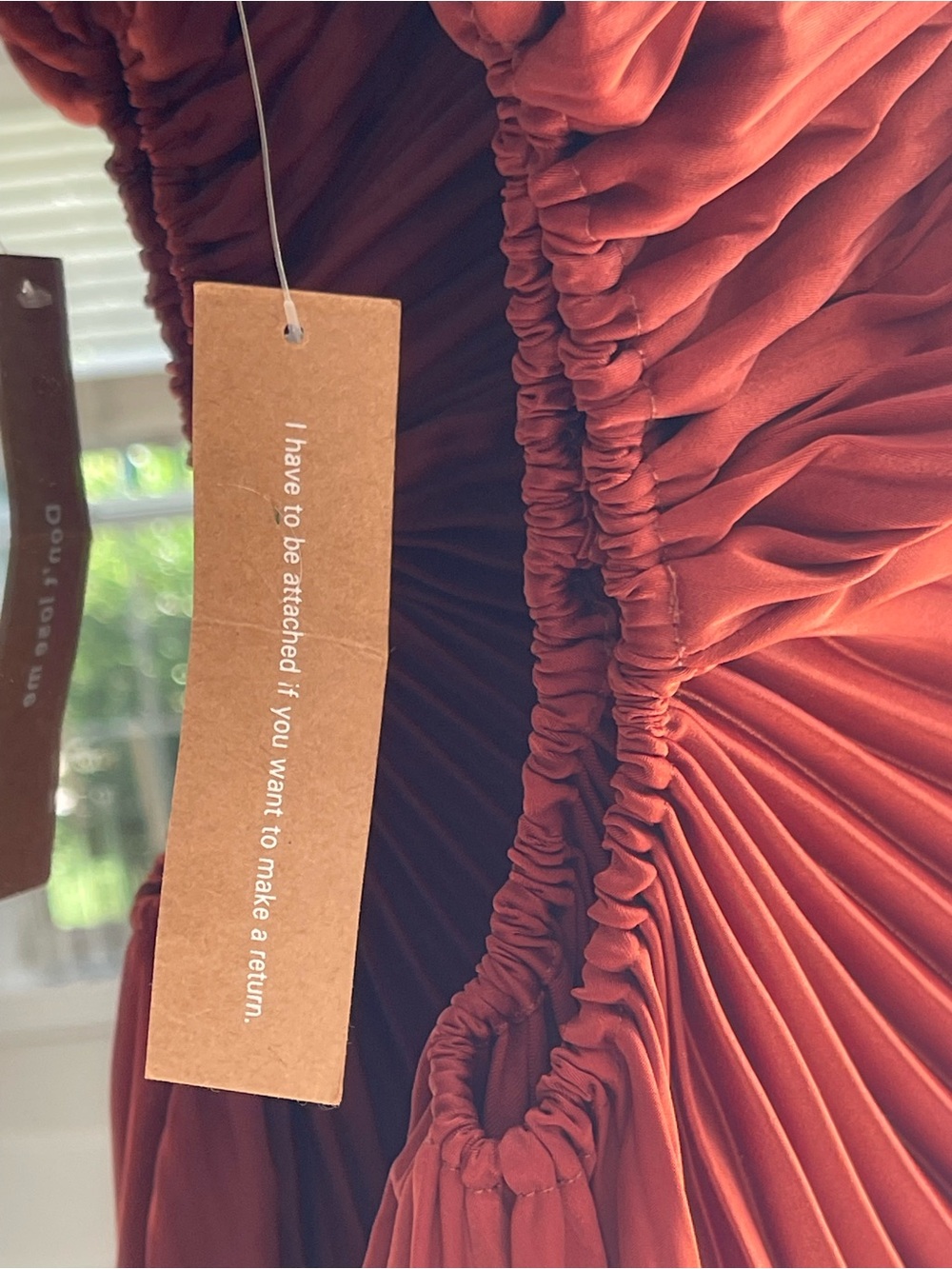 Few MODA One-Shoulder Rust Red Pleated Asymmetric Dress - Picture 7 of 12